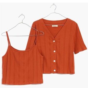 Madewell Pointelle Cardigan Twin Set Afterglow Red Size Small